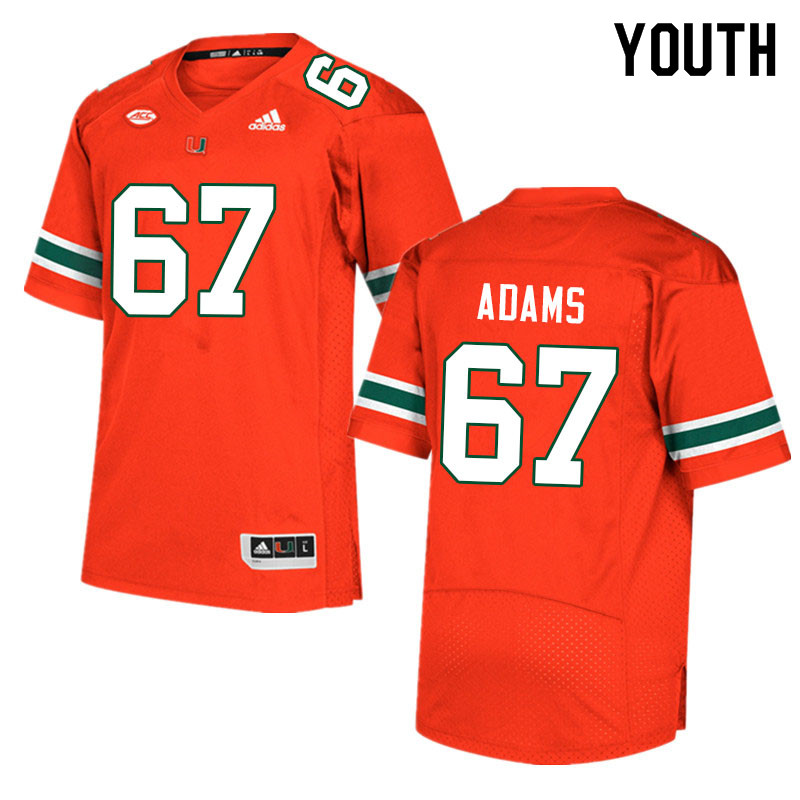 Youth #67 Gavin Adams Miami Hurricanes College Football Jerseys Sale-Orange